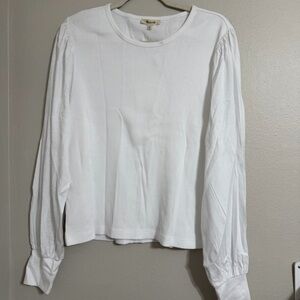 Madewell White Ribbed Long Sleeve Blouse